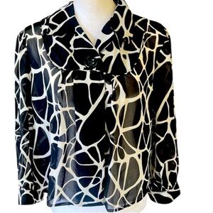 Sere Nade  3/4 Sleeve Sheer Blouse/Jacket Single Button Black/White XL